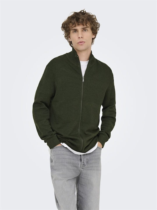 Only & Sons Cardigan Tricotat pentru Bărbați Kaki