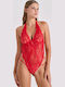 Milena Women's String Bodysuit Lace & Tulle Red