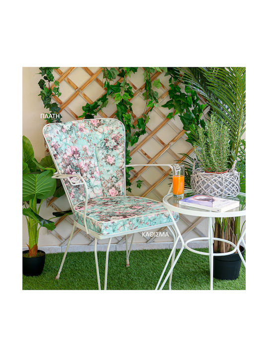 Be Comfy Waterproof Garden Chair Cushion with Backrest Floral Petrol Blue 47x53cm