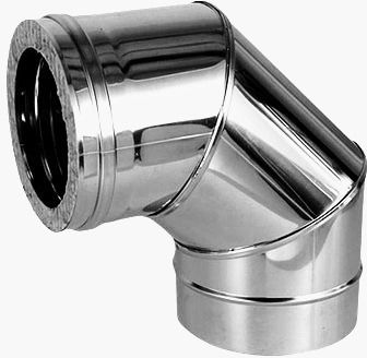 Chimney Pipe Corner 90 Degree Double Wall Stainless Inox Φ80-φ130 Aisi 304 Ba
