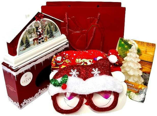 Pachet Secret Santa Decorațiune În Formă De Casă Cu Moș Crăciun Ochelari Amuzanți Tematici Lumânare Brad De Crăciun În Sac Cadou 23x18cm