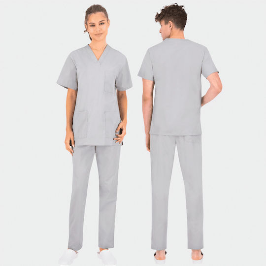 bwell Unisex Gray Pants & Blouse Set Cotton and Polyester