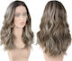 Damen Perücke Full Lace 13x4 Unsichtbare Anwendung Kastanie Highlights Synthetisches Haar Hochwertige 20 Zoll