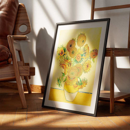 Poster Van Gogh Sunflowers Art116 30cm X 40cm Κορνίζα Σκούρο Φυσικό Ξύλου Καφέ