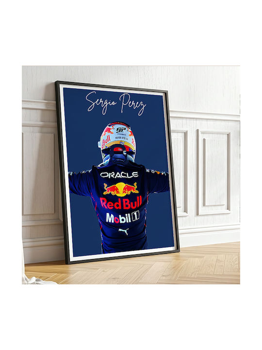 Poster Formula1 Sergio Perez F062 30cm X 40cm Frame Dark Natural Wood Brown