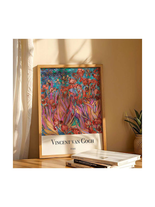 Poster Vincent Van Gogh Irises Art158 30cm X 40cm Κορνίζα Σκούρο Φυσικό Ξύλου Καφέ