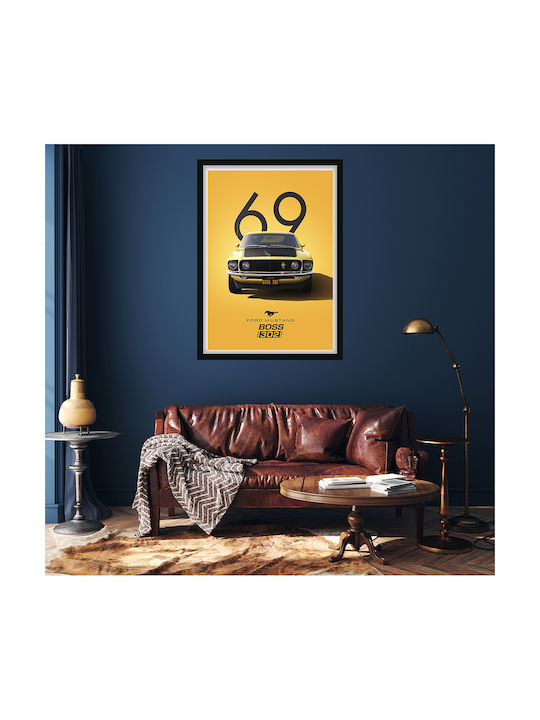 Poster Ford Mustang Boss 302 Cr004 30cm X 40cm Frame Dark Natural Wooden Brown