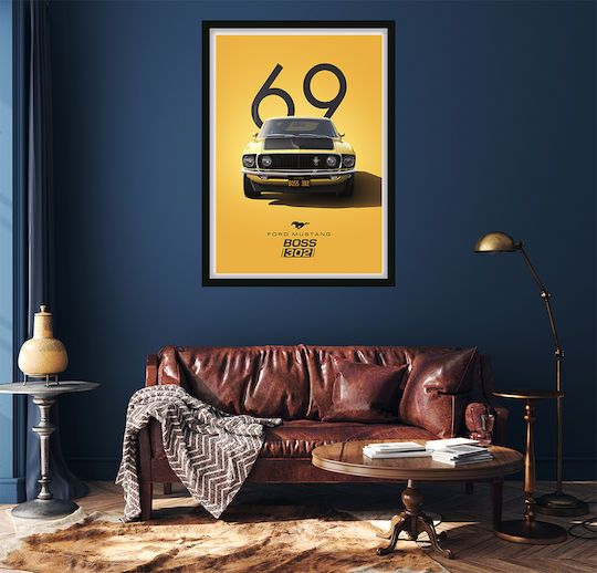 Poster Ford Mustang Boss 302 Cr004 30cm X 40cm Frame Dark Natural Wooden Brown