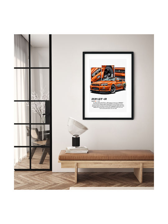 Poster Nissan Skyline R34 Gt-r Cr041 30cm X 40cm Frame Dark Natural Wooden Brown