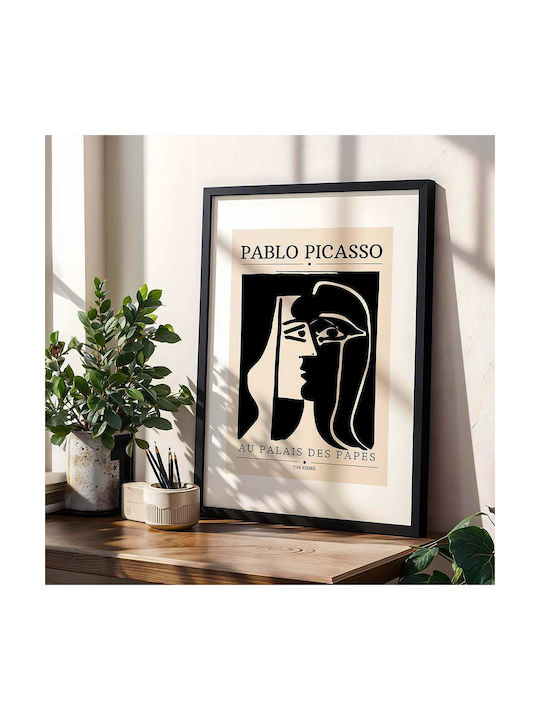 Poster Pablo Picasso Au Palais Des Papes Art077 30cm X 40cm Frame Dark Natural Wood Brown
