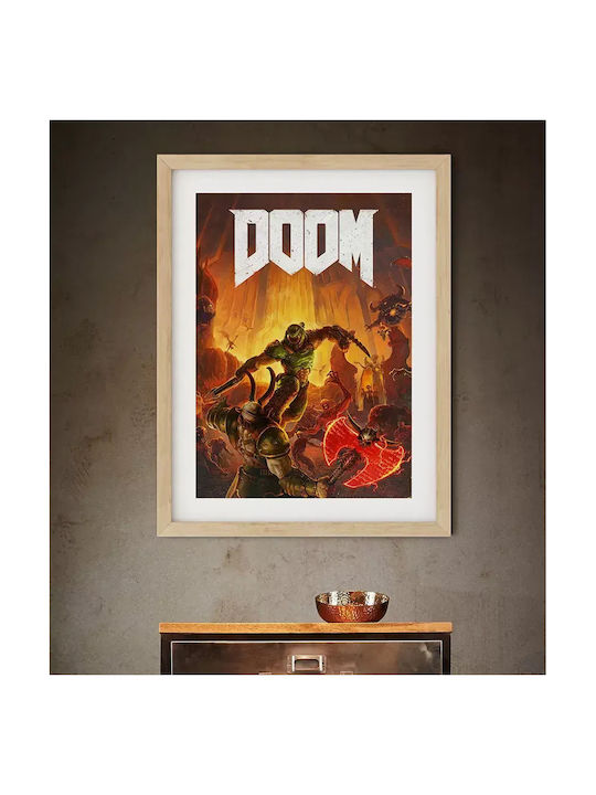 Gaming Poster Doom Eternal Gm2343 30cm X 40cm Frame Dark Natural Wood Brown