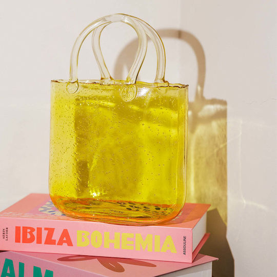 Koart Sophia Yellow Glass Vase Bag Shape 19.5x9x27 Cm