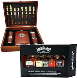 Giftsdrink's Set Männer Besteht Aus Einer Auswahl Jack Daniel's Miniaturen Ein Box Schachfiguren Eine Flasche 4 Gläser Eingewickelt In Braunes Kunstleder