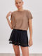 Damen Crop T-Shirt Brown