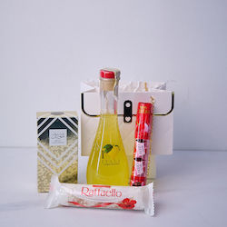 Set Cadou Aromat "I Love Italy" 0.2l Lichior Bint Hooran Parfum Arabian Praline Raffaello 40g Mon Cheri 52.5g În Geantă Elegantă Albă Stil Poșetă