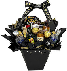 Coș Cadou Delice Text Banner Bărbați "La Mulți Ani Constantin!" 5 Praline Ferrero Set Miniaturi Spirit Chivas Regal 12 Ani 2 Sticle Absolut Vodka Jack Daniels Jack Gentleman J&b Hennessy