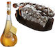Minibar Set Mondförmiger Holzhalter Flaschen 6 Gläser Grappa Bottega Fume