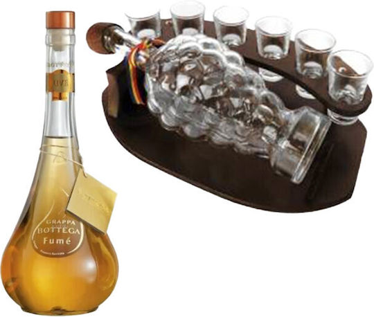 Minibar Set Mondförmiger Holzhalter Flaschen 6 Gläser Grappa Bottega Fume