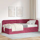 Red Velvet Upholstered Single Sofa Bed with Slats and Mattress 90x200cm 3394086