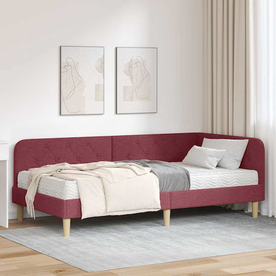 Sofa Bed Single Upholstered with Fabric Red with Slats for Mattress 90x200cm