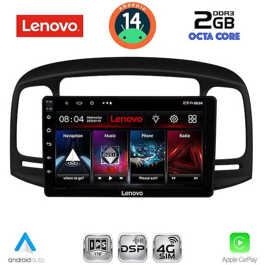 Lenovo Car Audio System for Hyundai Accent 2005-2012 (Bluetooth/USB/WiFi/GPS/Apple-Carplay/Android-Auto) with Touch Screen 9"