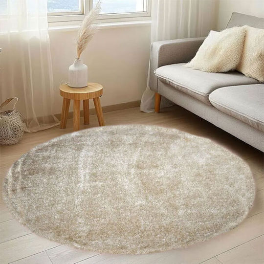 SpitiBazaar Rug Round Shaggy Silk Beige