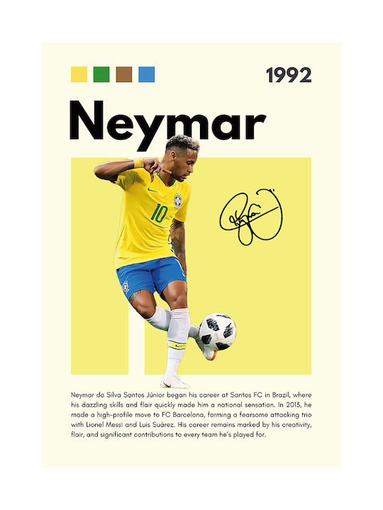 Poster Neymar Sc071 21cm X 30cm Cadru Alb Pvc
