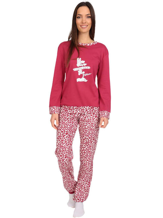 Lydia Creations Winter Damen Pyjama-Set Rot