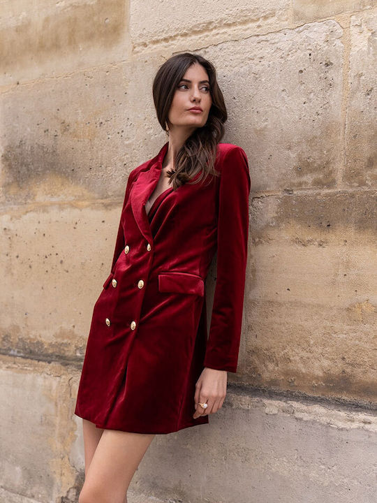 Damen Bordeaux Mantel mit Knöpfen