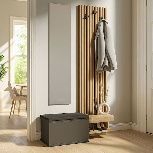 Entry Furniture with Mirror / Hanger / Shoe Rack & Bench Anthracite - Sepet Oak 104.8x35x198cm
