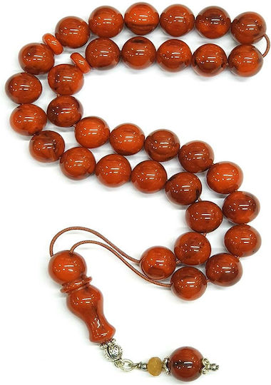 Roloi Komboloi Mastic Worry Beads with 33 Beads Orange 35cm