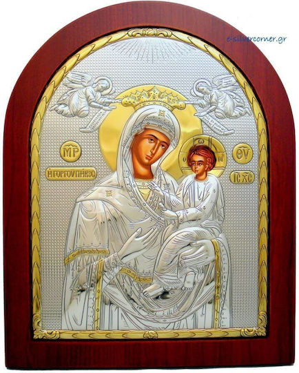 Silberne Heiligenikone Himmlische Mutter Gottes Gorgoüpiäkouos Mit Goldverzierung