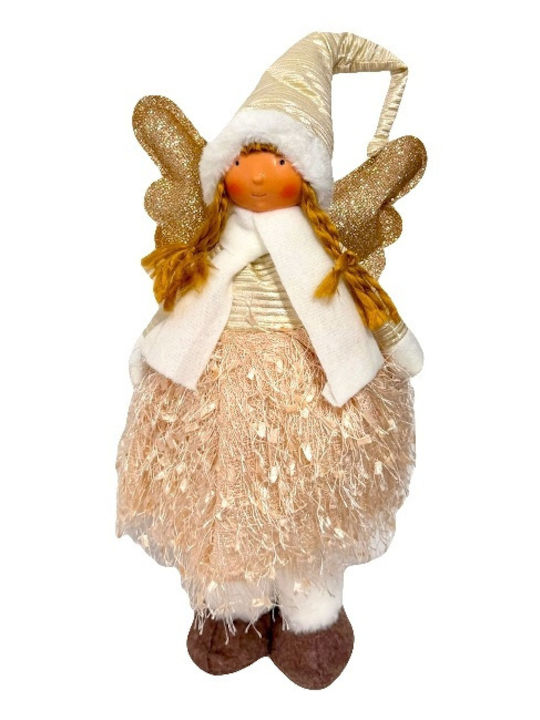Păpușă Elf Decorativ Temă De Iarnă Costum De Înger 30 Cm Roz-Auriu