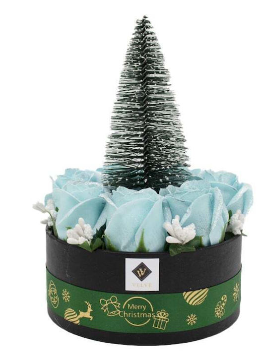 Floral Arrangement In A Round Box Soap Roses A Small Christmas Tree In Center