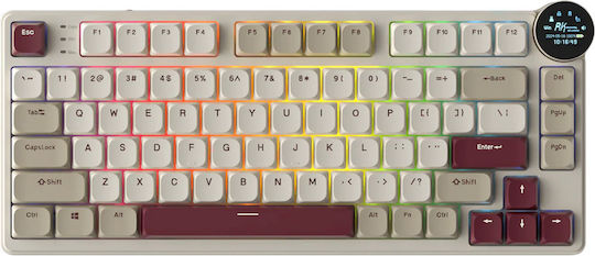 Royal Kludge RK N80 Wireless Gaming Mechanical Keyboard 75% with Custom Brown switches and RGB lighting (English US) Cream/Burgundy