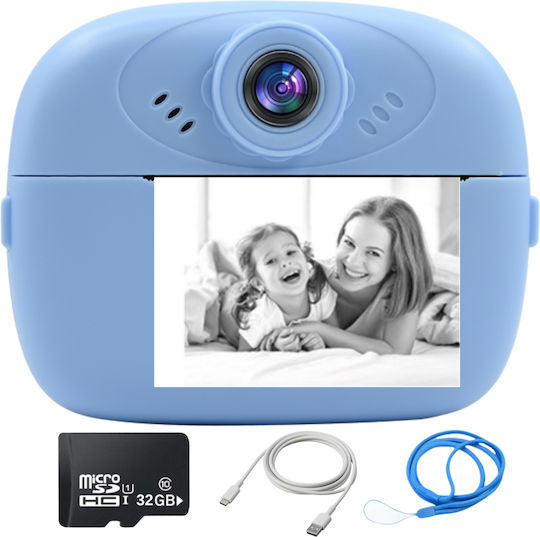 Cameră Pentru Copii Smartic Hd 1080p Rezoluție Baterie 1000mah Ecran 2.4 Inch Card Memorie 32 Gb Funcție Imprimare Instantanee Jocuri Incorporate Mp3 Mod Selfie Usb Type-c Albastră