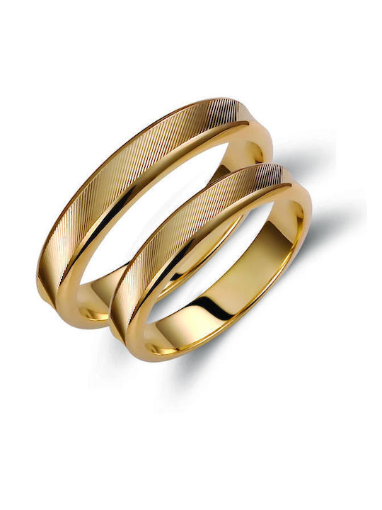Valauro Gold Wedding Rings 9K Slant Engraving – 4.0mm