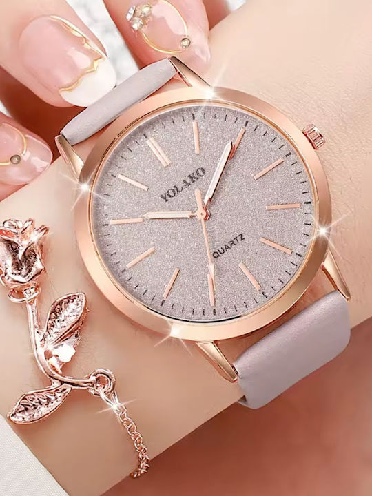 Volako Women's Watch Battery Set with Pink Leather Strap