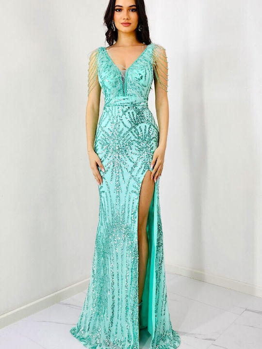 Sommer Maxi Abendkleid mit Tüll Türkis