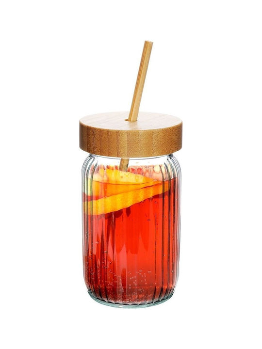 Excellent Houseware Pahar din Sticlă cu pai 500ml