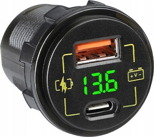 Blow Auto-Ladegerät 4A mit Anschlüssen: 1xUSB 1xType-C und Voltmeter Schwarz Farbe