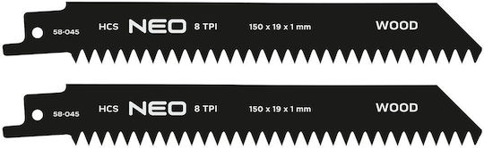 Reciprocating Saw Blade HCS 152 x 19 x 1 mm 8TPI Set 2 Pieces
