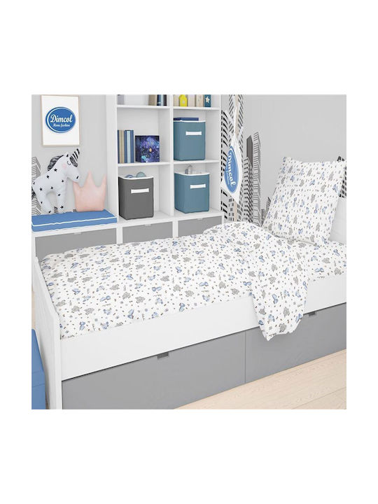 Dimcol Kids Duvet Cover Single Cotton White-sky...