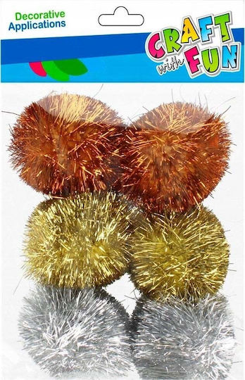 Craft Fun Decorative Pom Pom 6pcs 45mm Mix Glitter Cf 12/96