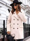 Wool Women's Leopard Cream Coat Oversized with Fur Details