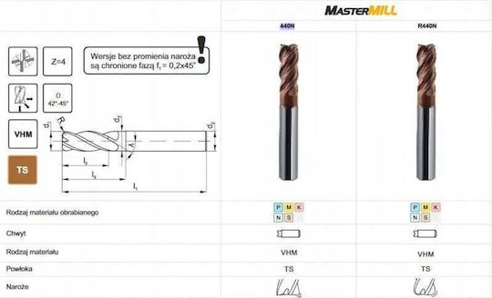 Fanar Carbide Cutter Bit Frez Trzpieniowy Fi 12.0 26 83 Z4 Ha12 Vhm Ts 440n Mastermill R440n
