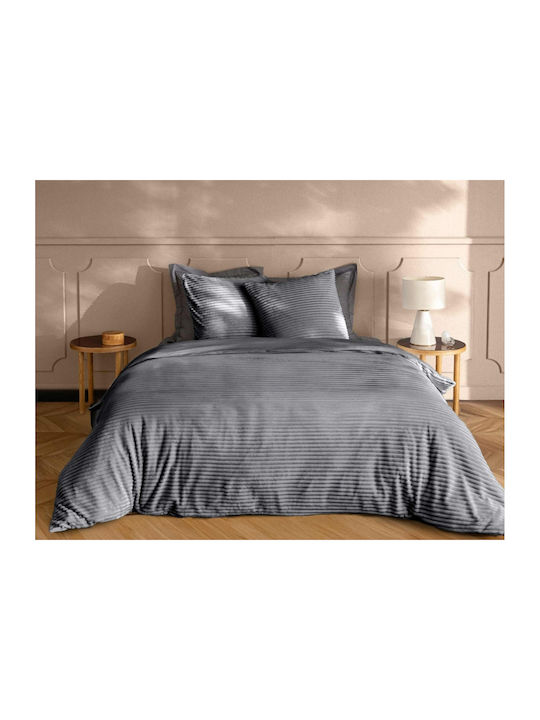 Douceur d'Intérieur Σετ Παπλωματοθήκη 220x240cm Υπέρδιπλη με 4 Μαξιλαροθήκες Veloutea Anthracite