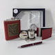 Vlv Men's 4-piece Set Flask Foldable Metal Cup Wallet Metal Pen Brown