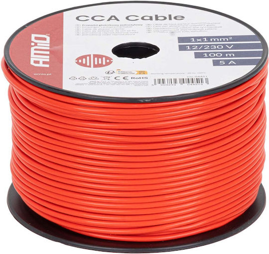 Single-core Red Cable Approx 1x1mm2 100m 5a 12/230v Amio-04451