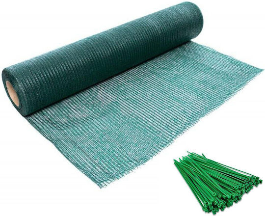 Plasă de Umbră 80 G/m² Grad de Umbrire 85% Verde 20×2 M 50 Legături de Montare 150×2.5 Mm